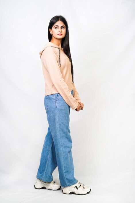 Women’s Beige Waffle-Knit Cropped Hoodie